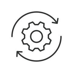 Gear rotation, icon in line design. Gear, rotation, mechanism, motion, system, engineering, machinery on white background vector. Gear rotation editable stroke icon