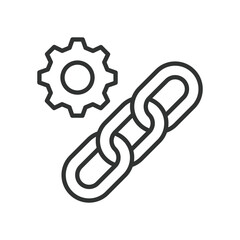 Fototapeta premium Supply chain management, icon in line design. Supply, chain, management, logistics, inventory, distribution, transportation on white background vector. Supply chain management editable stroke icon