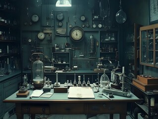 Vintage Laboratory with Moody Scientific Equipment and Historical Atmosphere