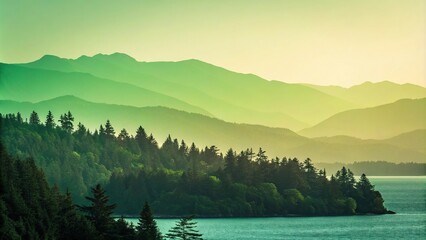 Gradient of light green to dark green background, calming effect, serene environment, green palette