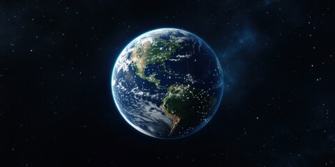 Obraz premium Stunning View of Earth from Space Showcasing the Americas, Stars, and Cosmic Background in a Vibrant and Detailed Representation of Our Planet's Beauty and Diversity