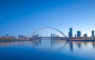 Fototapeta premium Modern Bridge over Canal in Cityscape