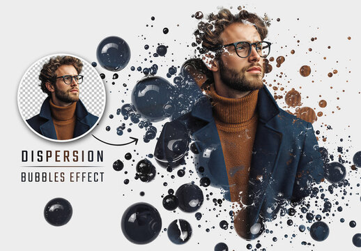 Bubbles Dispersion Photo Effect Mockup. Generative Ai