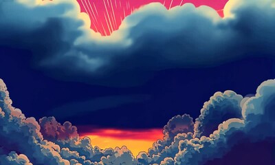 Vibrant Sunset Radiance: Sunburst through Colorful Cloudscape - Powered by Adobe