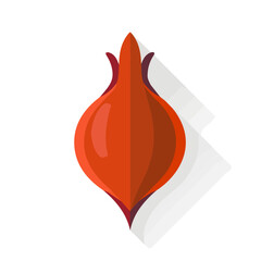 Obraz premium Simple flat 2D illustration of a shallot on a white plate isolated on a white background, vector 2D shallot branch