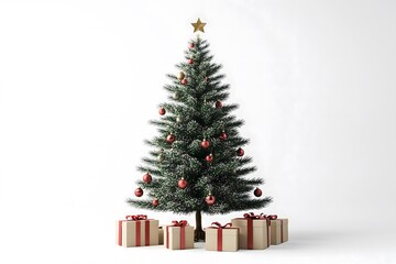 Christmas tree with presents isolated on a white background