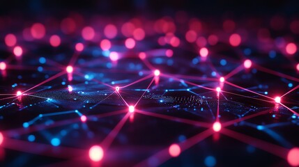 Obraz premium Illuminated neon pathways radiating holographic energy effects through blockchain systems over a techinspired grid