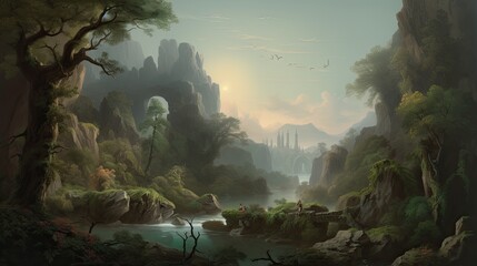 Fantasy landscape paintings, fantasy background