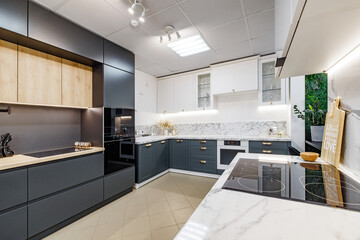 Elegance in Every Detail: A Contemporary Kitchen With Polished Marble Countertops and Sleek, Minimalist Cabinetry.