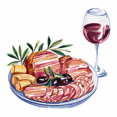 Charcuterie Board with Wine and Olives