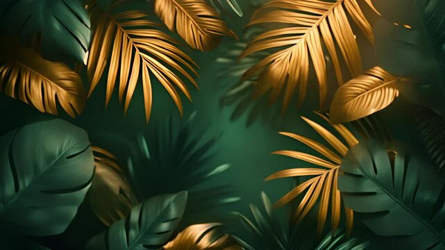 Golden and dark green leaves, background