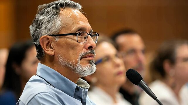 Hispanic community leaders speaking at a cultural heritage event,