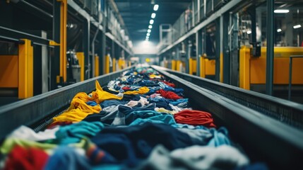 Conveyor Belt of Clothes in a Factory