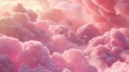 Fototapeta premium Pink Fluffy Clouds - a dreamy and serene visual. The soft pink clouds create a tranquil atmosphere that invites relaxation and wonder.