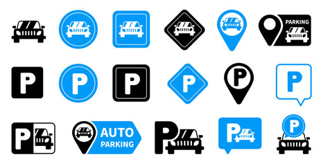 Parking icon set. Parking and traffic signs