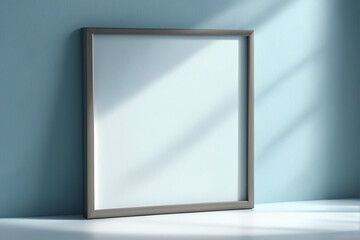 Fototapeta premium Sophisticated Wooden Flyer Frame Mockup on White Desk with Natural Lighting
