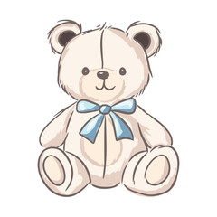 A fluffy teddy bear with a blue bow, perfect for kids rooms or as a comforting gift for children.