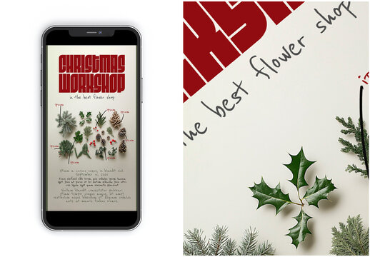 Christmas Workshop Mobile Design Template, Ideal for Florists, AI-Generated