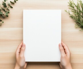 Fototapeta premium Blank Paper Mockup on Wooden Table