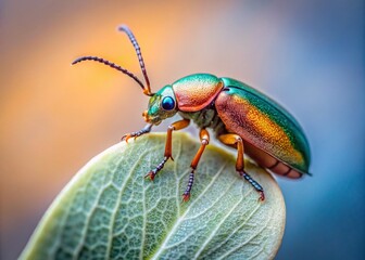 Fototapeta premium Eucalyptus Leaf Beetle on Minimalist Background: A Study of Nature’s Color and Texture in Focus with an Emphasis on Simplicity and Detail in Insect Photography