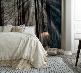 Luxury bedroom interior. 3d render. Interior design.