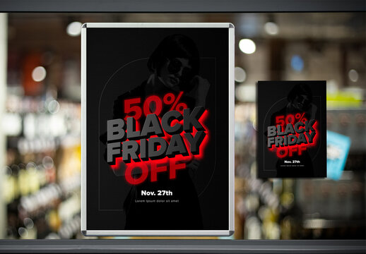 Red Neon Black Friday Offer Flyer and Poster Pack