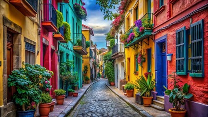 Obraz premium Explore the Hidden Charm of Narrow Streets and Beautiful Alleys Adorned with Art in a Quaint Cityscape for Captivating Candid Photography Experiences