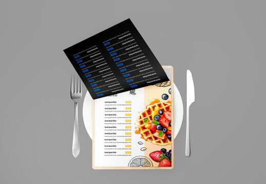 Restaurant Menu with Folded Paper Page Mockup