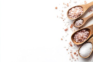 Obraz premium Photo of natural spa tools with pink salt on a white background