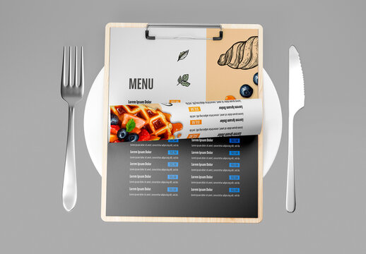 Restaurant Menu with Roll Paper Page Mockup