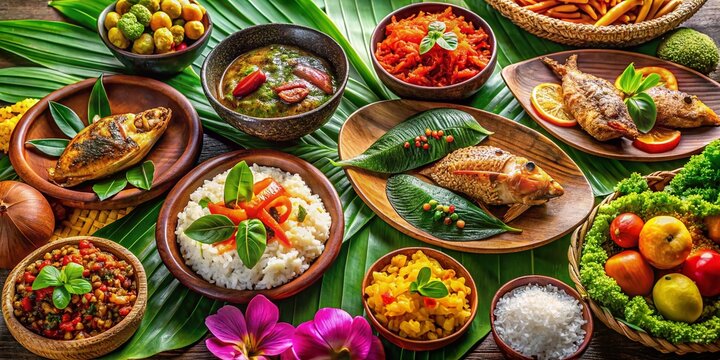 Exquisite Food Photography Featuring a Beautifully Plated Fji Cuisine Spread with Fresh Ingredients, Vibrant Colors, and Artistic Presentation for Culinary Enthusiasts