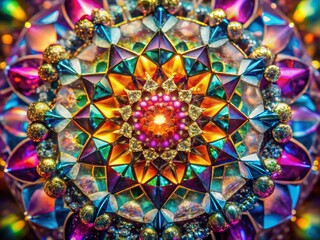 Extreme Close-Up of a Colorful Gemstone Creating a Stunning Kaleidoscope Pattern, Perfect for Captivating Product Photography and Artistic Displays of Nature's Beauty