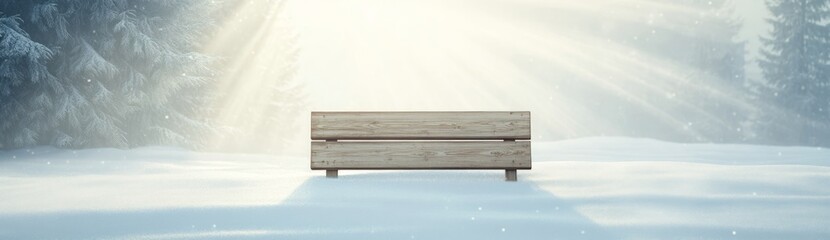 Fototapeta premium Wooden Bench in Snowy Forest Landscape