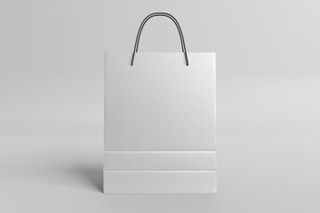 Shopping bag mockup on white. Template of a blank paper shop sack on empty texture. 3D rendering