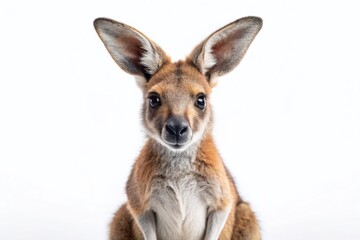 Fototapeta premium Full Body Portrait of a Red Kangaroo Joey in a Standing Position on a Clean White Background, Ideal for Nature and Wildlife Photography Needs