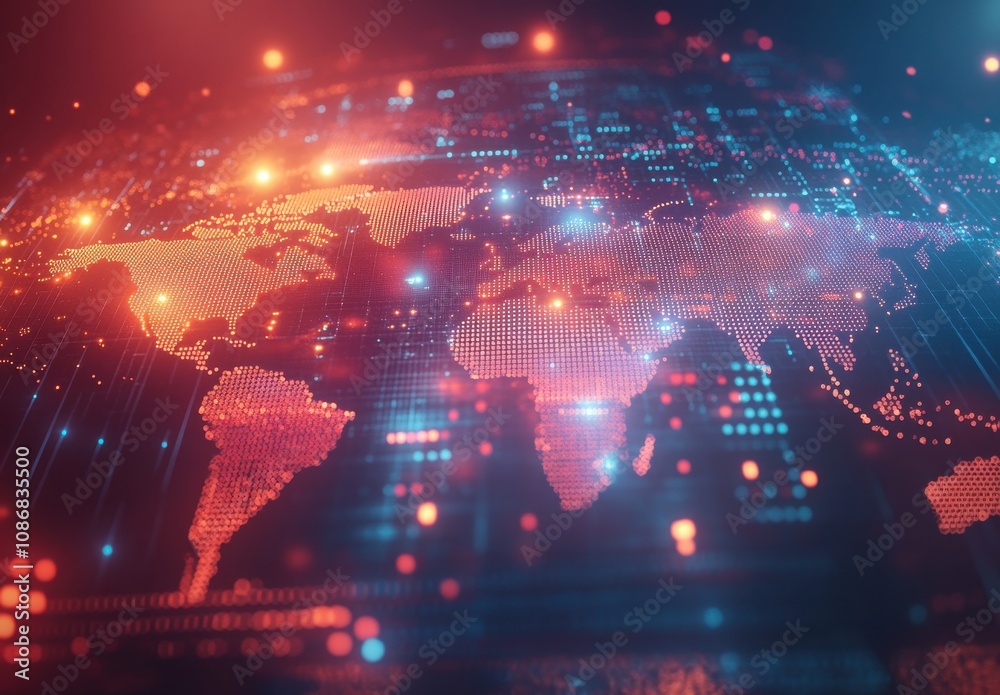 Poster stunning digital world map with colorful data points illuminating global connections in a futuristic