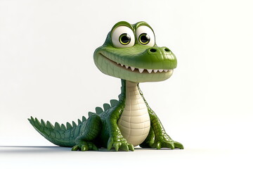 Fototapeta premium 3D cartoon a happy cute alligator with big eyes