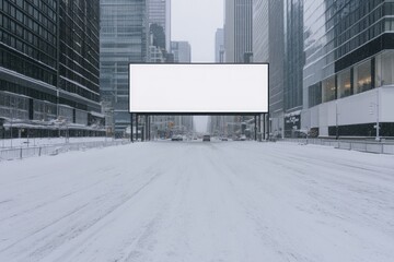 Obraz premium Blank Billboard in Snowy Cityscape