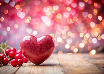 Fototapeta premium Heartfelt Love: A Cozy Scene with a Heart-Shaped Decoration on a Soft Background, Perfect for Valentine's Day and Romantic Celebrations, Featuring Ample Copy Space for Your Message