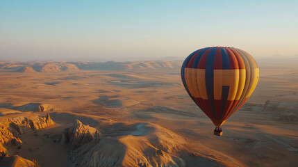 Obraz premium Hot air balloon on natural background. Suitable for marketing or business purposes. Panoramic banner with place for text 