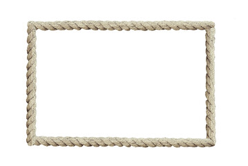Rectangular empty rope frame with copy space, decorative border with cord, isolated on a white...