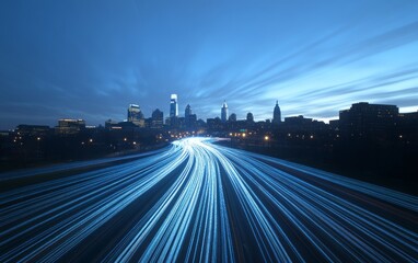 Fototapeta premium Cityscape at Night with Moving Lights