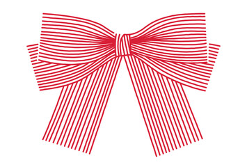 Striped red bow illustration isolated on white background. Minimalist vector artwork for decoration and print. Christmas and holiday gift wrapping concept.
