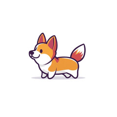A cute corgi, a simple flat icon design with a white background