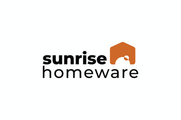 silhouette sunrise homeware logo design vector illustration. clean sunrise home logo vector design template with modern, simple and elegant styles isolated on white background