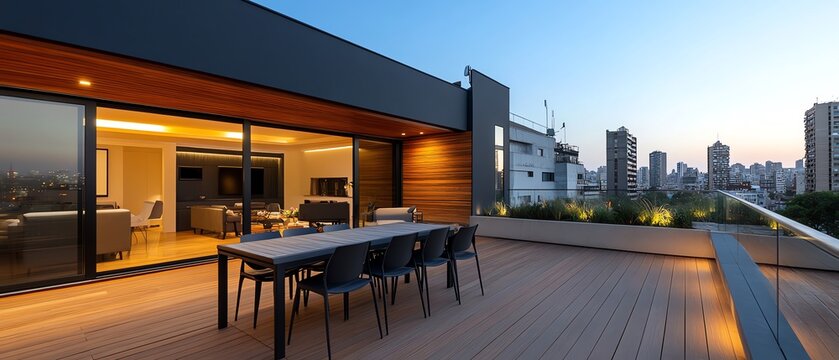 A luxury penthouse suite with a private rooftop garden