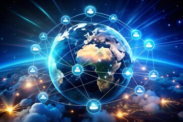 Obraz premium cloud technology concept Global network of metaverse systems exchange of information global business Megatrends on the Internet for Telecommunication