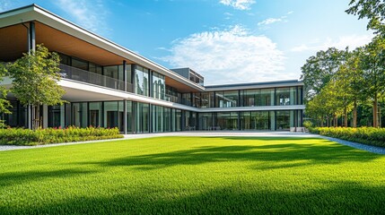 Obraz premium Modern Luxury Home with Expansive Green Lawn