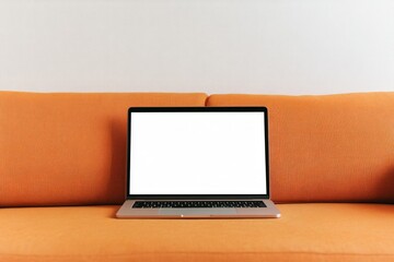 Fototapeta premium Stylish Laptop on an Orange Sofa