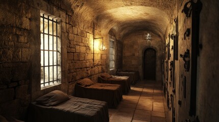 Fototapeta premium Old medieval dungeon jail cells 